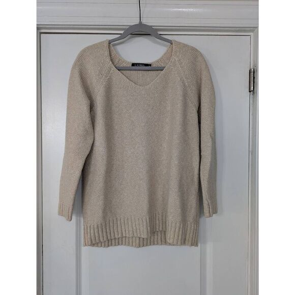 Lauren Ralph Lauren Sweater women's XL tan neutral minimalist fishermancore - Picture 1 of 6